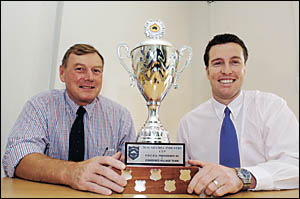 NEW SILVERWARE: Pictured with The Macadamia Cup are FNC Rugby Union marketing director Tim Breen and Australian Macadamia Socie NEW SILVERWARE: Pictured with The Macadamia Cup are FNC Rugby Union marketing director Tim Breen and Australian Macadamia Socie