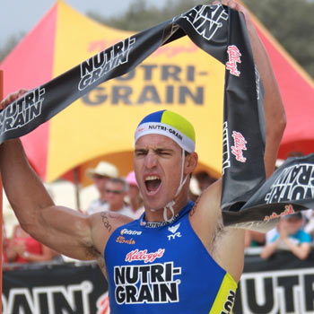 Shannon Eckstein celebrates his round one win of the Nutri-Grain Ironman Series at Kurrawa. Photo: Harvie Allison Shannon Eckstein celebrates his round one win of the Nutri-Grain Ironman Series at Kurrawa. Photo: Harvie Allison