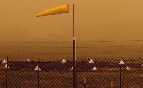 The dust storm and strong winds caused planes to be diverted from Lismore airport. The dust storm and strong winds caused planes to be diverted from Lismore airport.