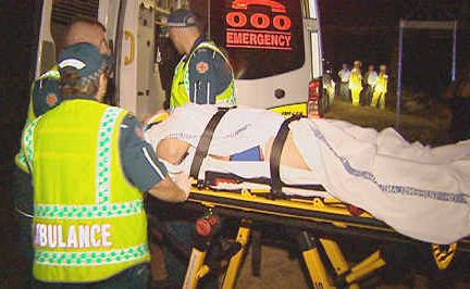 Emergency crews prepare to transport the injured girl. Emergency crews prepare to transport the injured girl.
