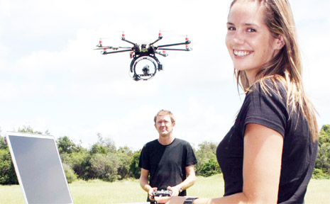 It’s not a UFO . . . it’s an ‘octocopter’. At the controls is Simon Jardine and at the computer is Felicity Durham. It’s not a UFO . . . it’s an ‘octocopter’. At the controls is Simon Jardine and at the computer is Felicity Durham.
