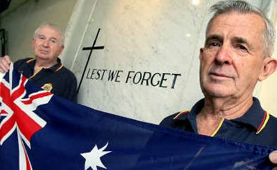 Upset: Murwillumbah RSL Sub Branch president Derek Sims and hon secretary Kevin Cheetham think Anzac Day is not appropriate for a debate about changing the flag. Upset: Murwillumbah RSL Sub Branch president Derek Sims and hon secretary Kevin Cheetham think Anzac Day is not appropriate for a debate about changing the flag.
