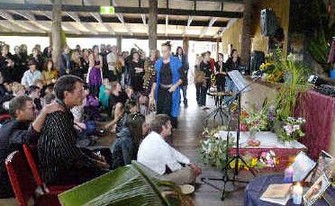 Communal grief: Friends and family gathered at the Billen Cliffs Hall to pay their last respects to Josef Hainaut and Michael O’Keeffe who lost their lives in an ultralight crash. Communal grief: Friends and family gathered at the Billen Cliffs Hall to pay their last respects to Josef Hainaut and Michael O’Keeffe who lost their lives in an ultralight crash.
