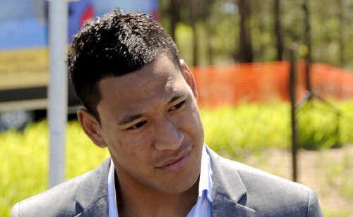 Aussie Rules convert Israel Folau talks with media after having a street named after him in Goodna. Aussie Rules convert Israel Folau talks with media after having a street named after him in Goodna.