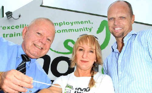 Tony Radanovic, Michelle Dowding and Scott Wilson celebrate helping out 1200 jobseekers. Tony Radanovic, Michelle Dowding and Scott Wilson celebrate helping out 1200 jobseekers.