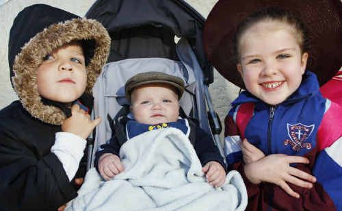 Feeling the cold are Ipswich kids (from left), Jordan, 4, Steffarn, 9 months, and Mackenzie Naoum, 6. Feeling the cold are Ipswich kids (from left), Jordan, 4, Steffarn, 9 months, and Mackenzie Naoum, 6.