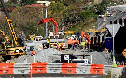 Workers at the Banora Point Pacific Highway upgrade were preparing the new bridge at Minjungbal Dr for the installation of the super-t girders on July 4, 2011. Workers at the Banora Point Pacific Highway upgrade were preparing the new bridge at Minjungbal Dr for the installation of the super-t girders on July 4, 2011.