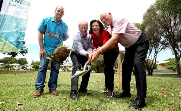 Turning the first sod of the community centre last year. Turning the first sod of the community centre last year.