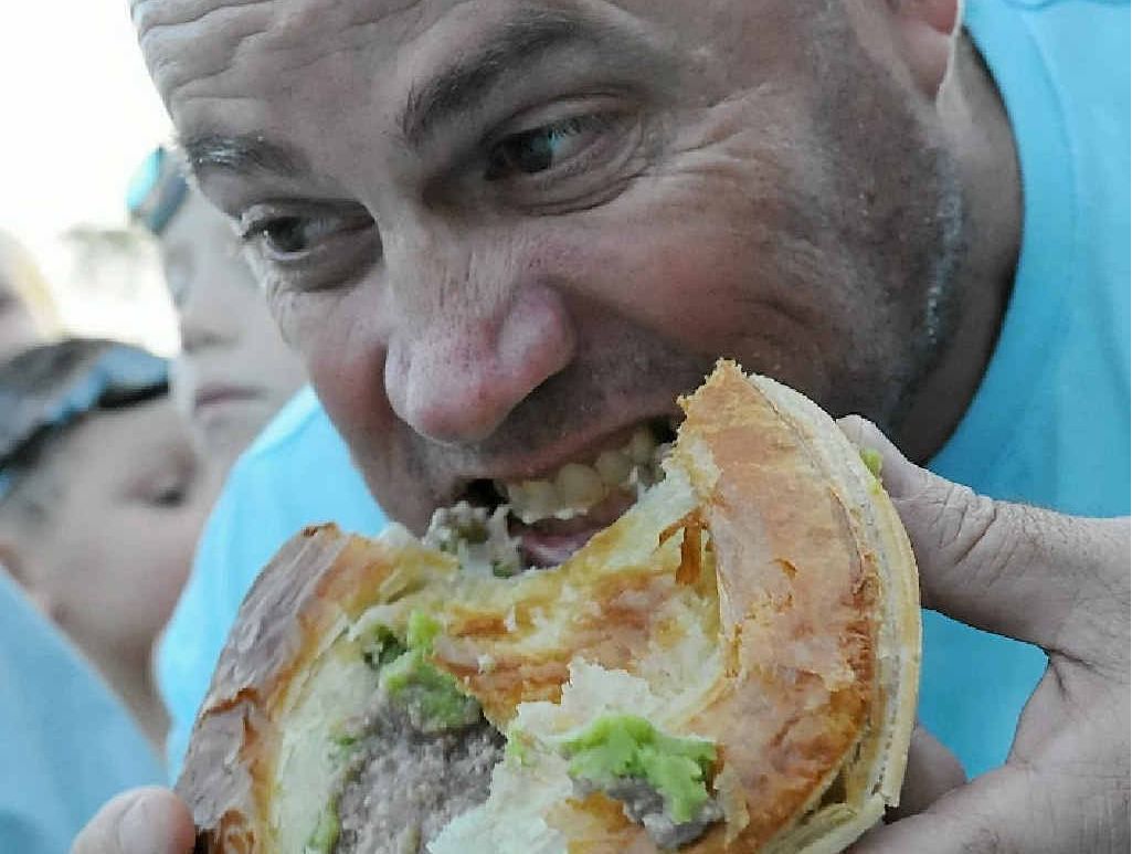 Meat pie: All right, we didn't invent it. But we did make it our own. For best results, cover with tomato sauce. Goes with beer. See "B". Meat pie: All right, we didn't invent it. But we did make it our own. For best results, cover with tomato sauce. Goes with beer. See "B".