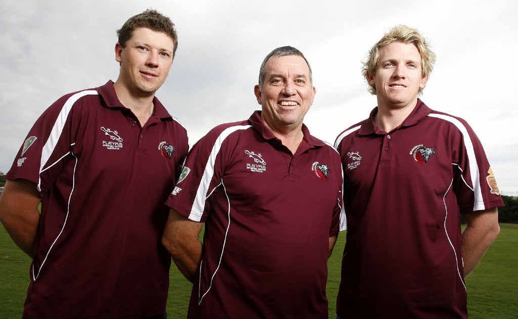 Ipswich’s Queensland Country representatives Kev Cumming (left) and Ben O’Connell with coach Len Martin (middle). Ipswich’s Queensland Country representatives Kev Cumming (left) and Ben O’Connell with coach Len Martin (middle).