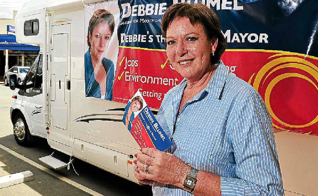 Debbie Blumel campaigns for mayor in Cooroy. Debbie Blumel campaigns for mayor in Cooroy.