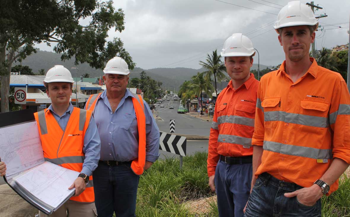 READY TO GO: ProBuild Civil's main street project manager Alistair Neale, senior site supervisor Steve Garratt and engineers Ben Wells and Adam Trew are looking forward to the commencement of work next week.
Sharon Smallwood / Whitsunday Times READY TO GO: ProBuild Civil's main street project manager Alistair Neale, senior site supervisor Steve Garratt and engineers Ben Wells and Adam Trew are looking forward to the commencement of work next week.
Sharon Smallwood / Whitsunday Times