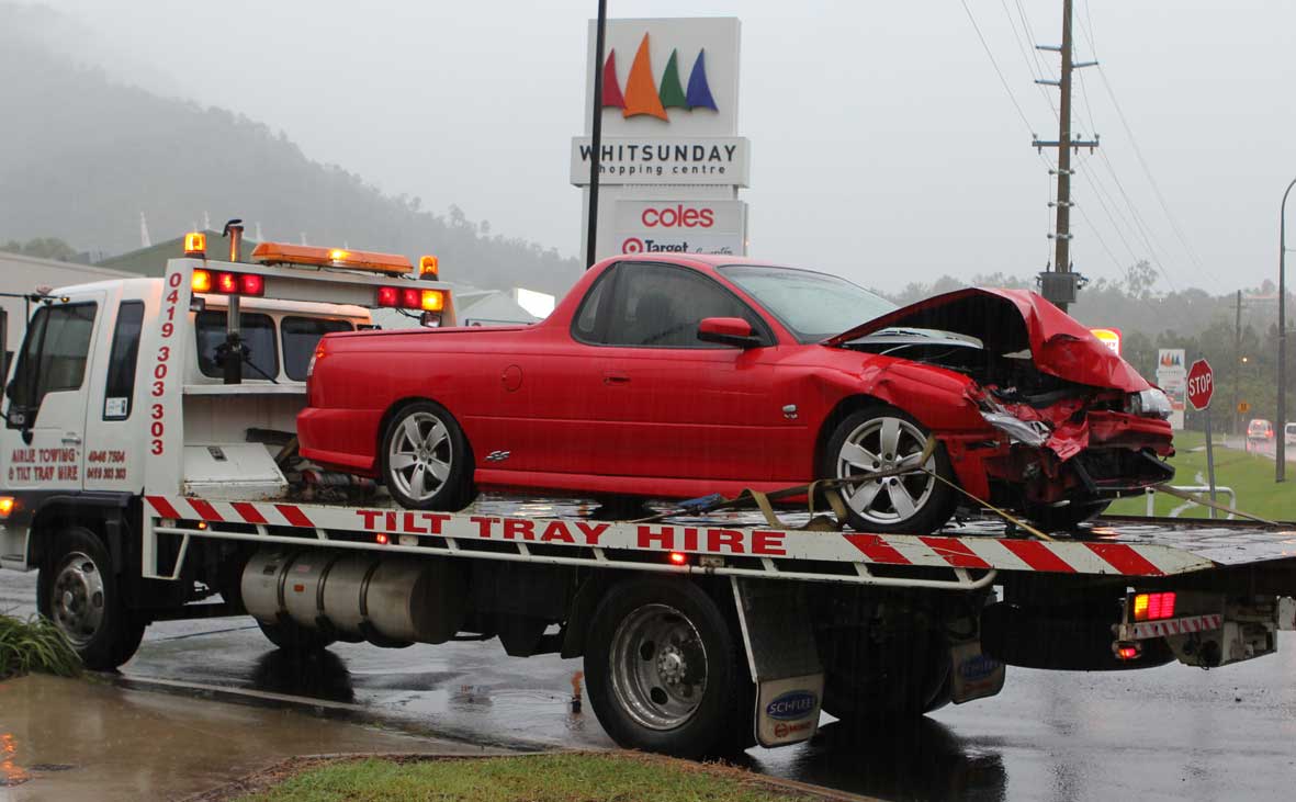 WET ROADS: Drivers have experienced wet conditions on the roads in the past week. This car was involved in a two-vehicle crash during heavy rain on Sunday at about 5pm. WET ROADS: Drivers have experienced wet conditions on the roads in the past week. This car was involved in a two-vehicle crash during heavy rain on Sunday at about 5pm.