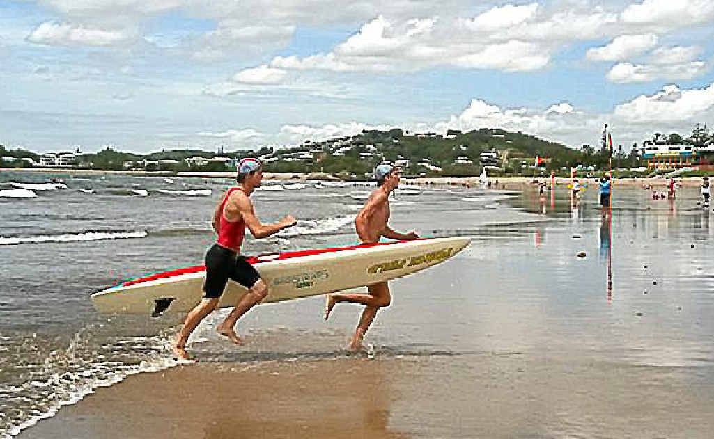 Scott Heaton and Liam Wootton of Elliott Heads compete in the under-15 board rescue at the branch titles. Scott Heaton and Liam Wootton of Elliott Heads compete in the under-15 board rescue at the branch titles.