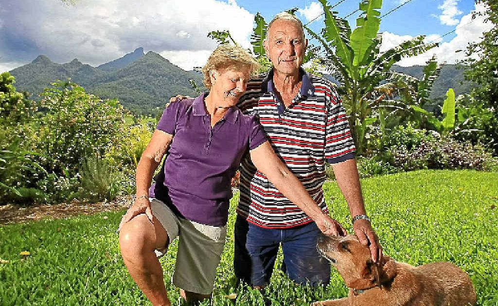 Des and Val Ireland and Red at their Uki home. Des and Val Ireland and Red at their Uki home.