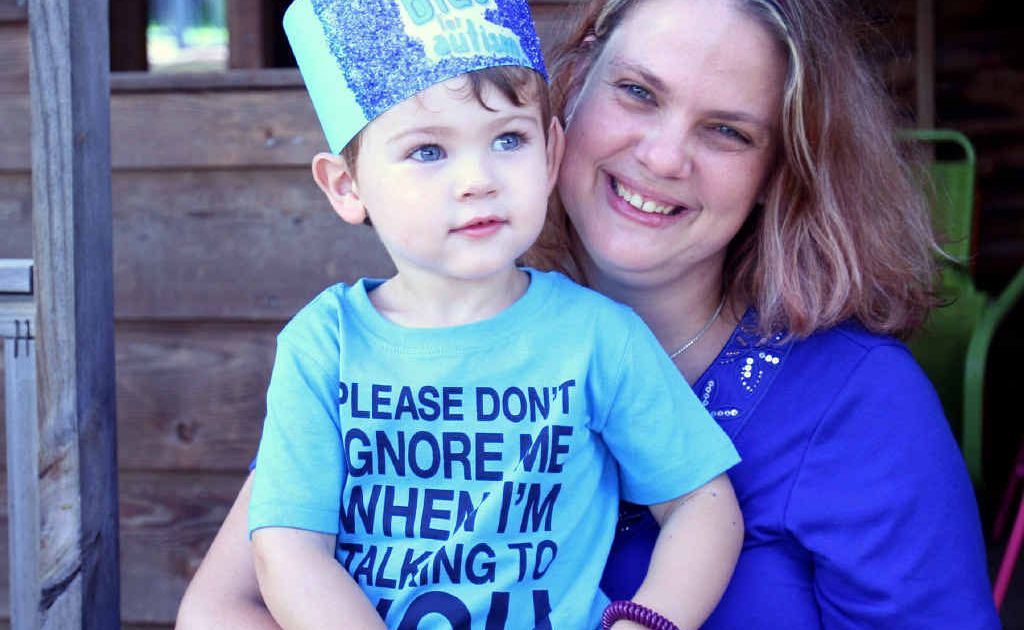 Stacey Collins with her autistic son Jace Collins-McQuaid is raising awareness for autism by dressing in blue. Stacey Collins with her autistic son Jace Collins-McQuaid is raising awareness for autism by dressing in blue.