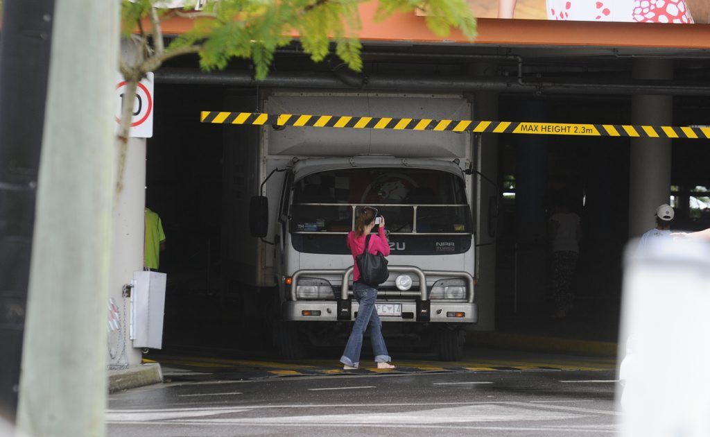 A shopper at Grafton Shoppingworld takes a quick snap of a truck stuck in the undercover carpark. Photo: Adam Hourigan / The Daily Examiner A shopper at Grafton Shoppingworld takes a quick snap of a truck stuck in the undercover carpark. Photo: Adam Hourigan / The Daily Examiner