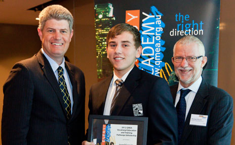 PROMISING FUTURE: Moura teen Jared Semple was presented a $2000 QMEA scholarship from Minister for Employment, Skills and Mining Stirling Hinchliffe and Queensland Resources Council Chief Executive Micheal Roche last week. PROMISING FUTURE: Moura teen Jared Semple was presented a $2000 QMEA scholarship from Minister for Employment, Skills and Mining Stirling Hinchliffe and Queensland Resources Council Chief Executive Micheal Roche last week.