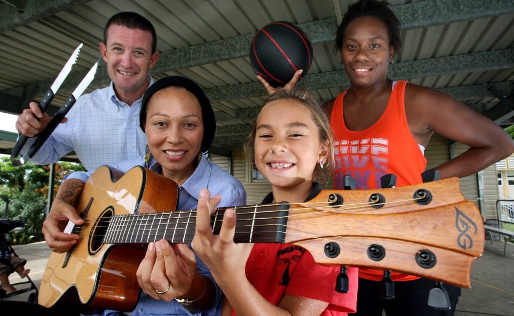 Matthew Jacobson, Leetoia Williams, Ruby Schofield (8) and Joanne Robson at Fingal Head public school. Matthew Jacobson, Leetoia Williams, Ruby Schofield (8) and Joanne Robson at Fingal Head public school.