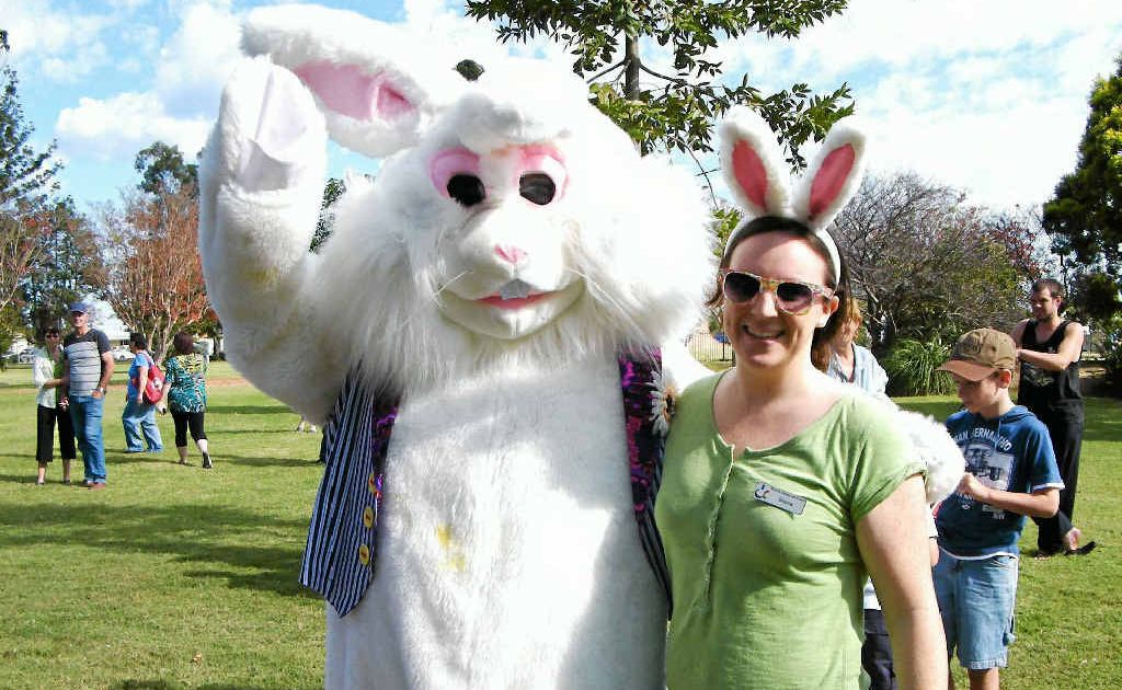 Warwick Tourism and Events’ Shona Gibson chills out with the Easter Bunny at last year’s fair. Warwick Tourism and Events’ Shona Gibson chills out with the Easter Bunny at last year’s fair.