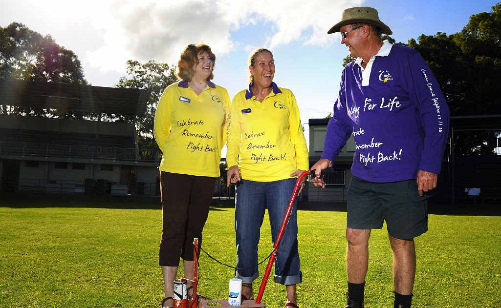 TAKE YOUR MARKS: Grafton Relay for Life organisers (from left) chair Rosemary Munro, Debbie Brookes and Graeme Hicks prepare McKittrick Park for tomorrow’s big event. Photo: JoJo Newby TAKE YOUR MARKS: Grafton Relay for Life organisers (from left) chair Rosemary Munro, Debbie Brookes and Graeme Hicks prepare McKittrick Park for tomorrow’s big event. Photo: JoJo Newby