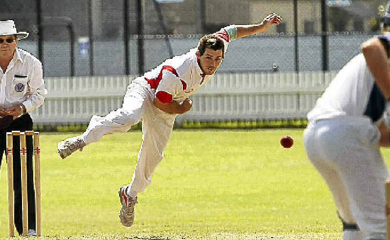 Souths fast bowler Jake Frame flies into action. Souths fast bowler Jake Frame flies into action.