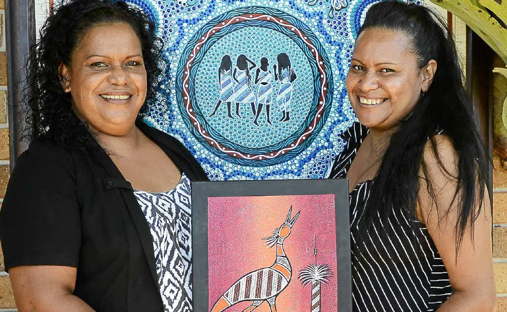 Artists Elsie and Mini Randall of Yamba with a selection of the many beautiful artworks for sale during the Yaegl Country Aboriginal Art Exhibition. Artists Elsie and Mini Randall of Yamba with a selection of the many beautiful artworks for sale during the Yaegl Country Aboriginal Art Exhibition.