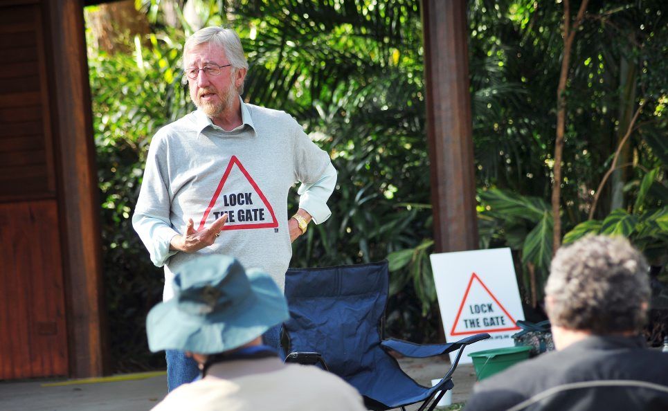 Lock the Gate Tweed's Michael McNamara addresses protesters. Lock the Gate Tweed's Michael McNamara addresses protesters.