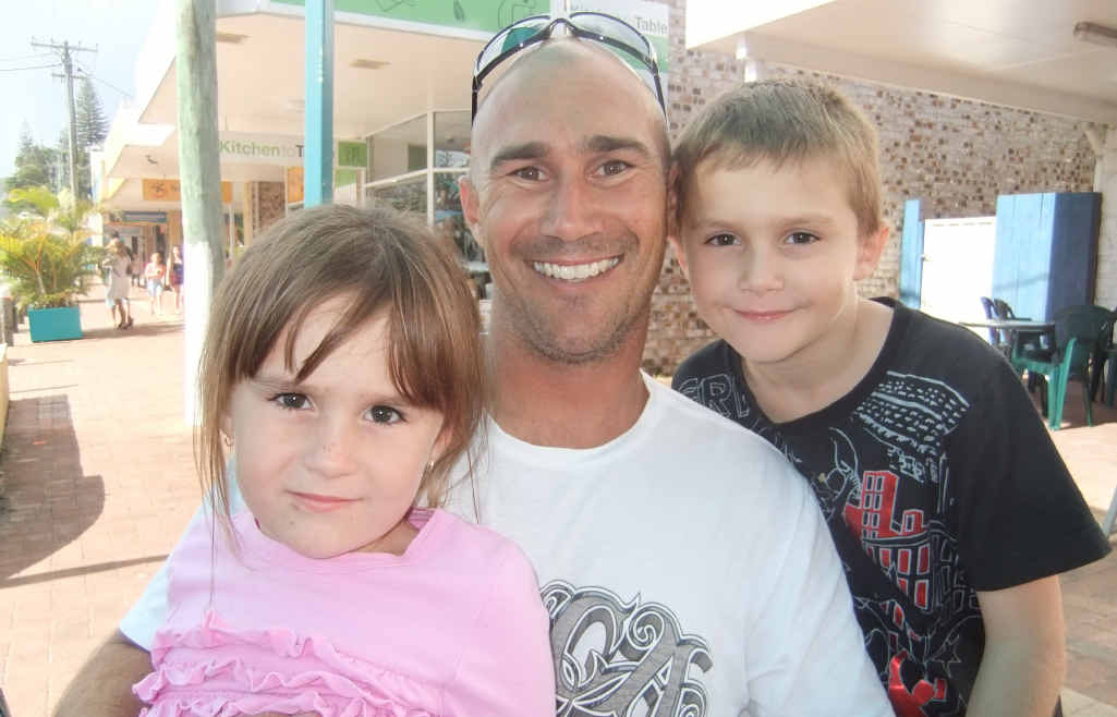 Wes Stojko and his two youngest, Olivia (5) and Bryce (7) are making the most of the school holidays and sunshine in Yamba. Wes Stojko and his two youngest, Olivia (5) and Bryce (7) are making the most of the school holidays and sunshine in Yamba.