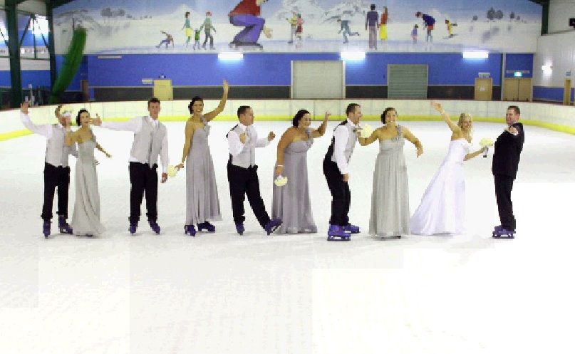 Tamworth couple and their bridal party take wedding pics on ice at the Big Banana Ice Rink. Tamworth couple and their bridal party take wedding pics on ice at the Big Banana Ice Rink.