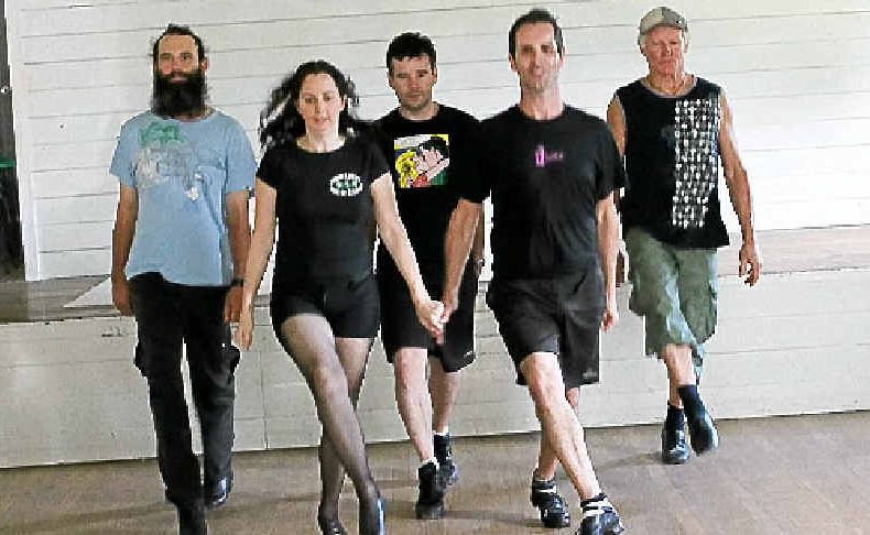 Kicking Irish dance into Australia via Bexhill Hall are (l-r) Scott Clark of Lismore, Karen Simpson-Clark of Cape Byron Celtic Dance Company, Will Chapman of Mortlake, Victoria, Shawn Silver from Newfoundland, Canada, and Ken Bright of Mullumbimby. Kicking Irish dance into Australia via Bexhill Hall are (l-r) Scott Clark of Lismore, Karen Simpson-Clark of Cape Byron Celtic Dance Company, Will Chapman of Mortlake, Victoria, Shawn Silver from Newfoundland, Canada, and Ken Bright of Mullumbimby.