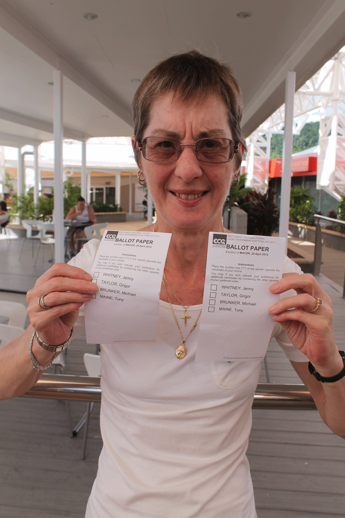 SEEING DOUBLE: Whitsundays resident Laurel Renton has recieved two ballot papers in the one envelope in the lead up to the upcoming local election.
Photo Rohan O'Neil / Whitsunday Times SEEING DOUBLE: Whitsundays resident Laurel Renton has recieved two ballot papers in the one envelope in the lead up to the upcoming local election.
Photo Rohan O'Neil / Whitsunday Times