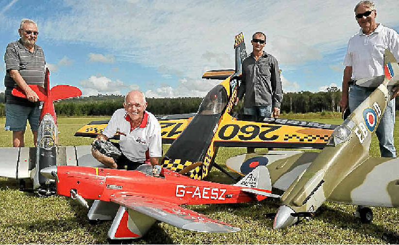 Suncoast Model Flyers (from left) Bryan Cooper, Roy Salmon, Byron Webb and Roy Dixon prepare for an air show this Sunday. Suncoast Model Flyers (from left) Bryan Cooper, Roy Salmon, Byron Webb and Roy Dixon prepare for an air show this Sunday.