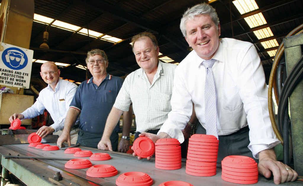 Small Business Minister Brendan O’Connor visits Clay Targets Australia. With him (from left) are Blair MP Shayne Neumann, and owners Graham Tunny and Mike Murphy. Small Business Minister Brendan O’Connor visits Clay Targets Australia. With him (from left) are Blair MP Shayne Neumann, and owners Graham Tunny and Mike Murphy.