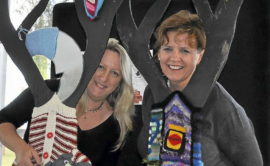 Jumpers and Jazz in July organisers Karina Devine and Tracy Vellacott get in the spirit of the festival with the display at the Warwick Art Gallery. Jumpers and Jazz in July organisers Karina Devine and Tracy Vellacott get in the spirit of the festival with the display at the Warwick Art Gallery.