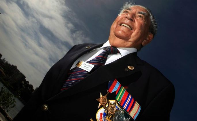 Robert Lominga pays his respects to the fallen at the Chris Cunningham Park cenotaph. Robert Lominga pays his respects to the fallen at the Chris Cunningham Park cenotaph.