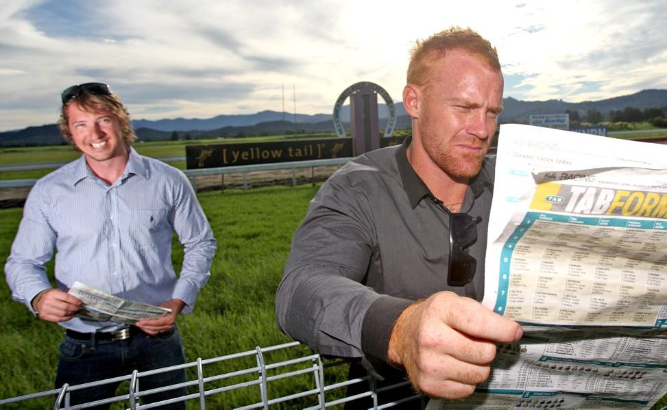 Adam Cambridge and Reece Mellish visited the Murwillumbah race track despite the races being called off. Adam Cambridge and Reece Mellish visited the Murwillumbah race track despite the races being called off.