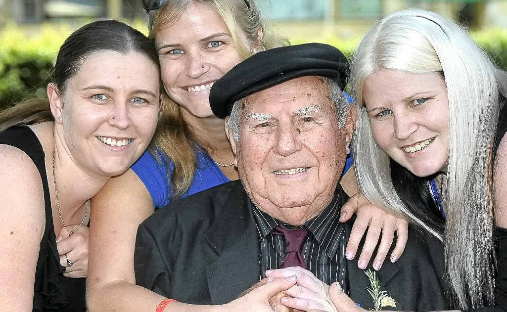 Gordon Youngberry surrounded by his granddaughters yesterday, from left, Shonell Youngberry of Sydney, Emma Youngberry of Kalgoorlie and Kayla Youngberry of Lismore. Gordon Youngberry surrounded by his granddaughters yesterday, from left, Shonell Youngberry of Sydney, Emma Youngberry of Kalgoorlie and Kayla Youngberry of Lismore.