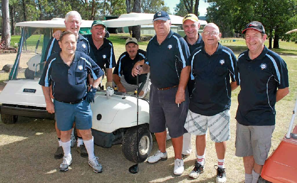 (From left) Don Hinds, Peter Burns, Ian Free, Mick Murphy, Pat Maguire, Mike Felsman, Ian McKenzie and Jim Elliott from The Grove Sports Club at the Warwick Golf Club on Sunday. (From left) Don Hinds, Peter Burns, Ian Free, Mick Murphy, Pat Maguire, Mike Felsman, Ian McKenzie and Jim Elliott from The Grove Sports Club at the Warwick Golf Club on Sunday.
