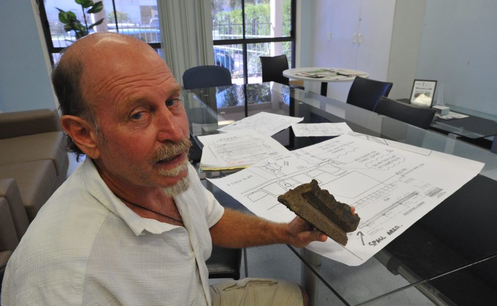 George Oxenbridge shows off a cross section of the Grafton Bridge top deck and plans of the bridge. George Oxenbridge shows off a cross section of the Grafton Bridge top deck and plans of the bridge.