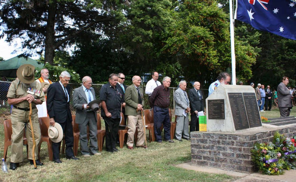 Veterans stand tall as the Last Post plays in Clermont. Veterans stand tall as the Last Post plays in Clermont.