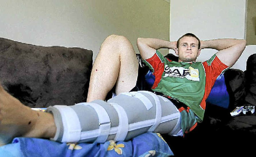 Bilambil Jets player Wade Hall injured in home round-four clash with Tugun last weekend. The front rower said he would return to the footy field but for now he joins eight other Jets players on the sidelines. Bilambil Jets player Wade Hall injured in home round-four clash with Tugun last weekend. The front rower said he would return to the footy field but for now he joins eight other Jets players on the sidelines.