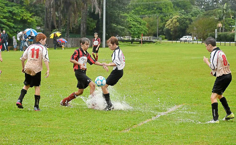 It was more like water polo than football when Alstonville and Rovers met in this Grade 12 clash at Geoff Watt Field on Saturday in one of the only games to proceed because of the weather. It was more like water polo than football when Alstonville and Rovers met in this Grade 12 clash at Geoff Watt Field on Saturday in one of the only games to proceed because of the weather.