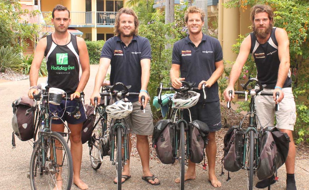 RIDING FOR A CAUSE: Tim Holman, Aaron Turner, John Clark and Daniel Seehusen spent a few days in Airlie Beach last week before continuing their gruelling London to Melbourne Bike trek. RIDING FOR A CAUSE: Tim Holman, Aaron Turner, John Clark and Daniel Seehusen spent a few days in Airlie Beach last week before continuing their gruelling London to Melbourne Bike trek.