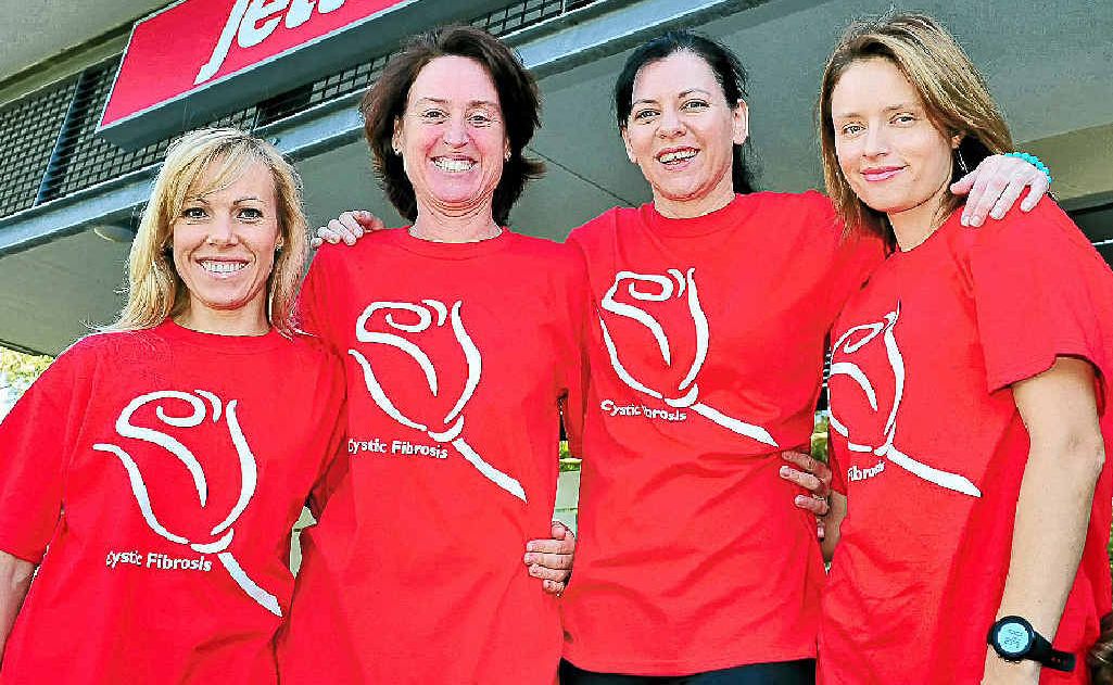Donna O’Neill, Tracy Blayney, Sonia Pinwill and Laura Stoll are raising funds for cystic fibrosis through a relay event at Jetts Peregian Springs. Donna O’Neill, Tracy Blayney, Sonia Pinwill and Laura Stoll are raising funds for cystic fibrosis through a relay event at Jetts Peregian Springs.
