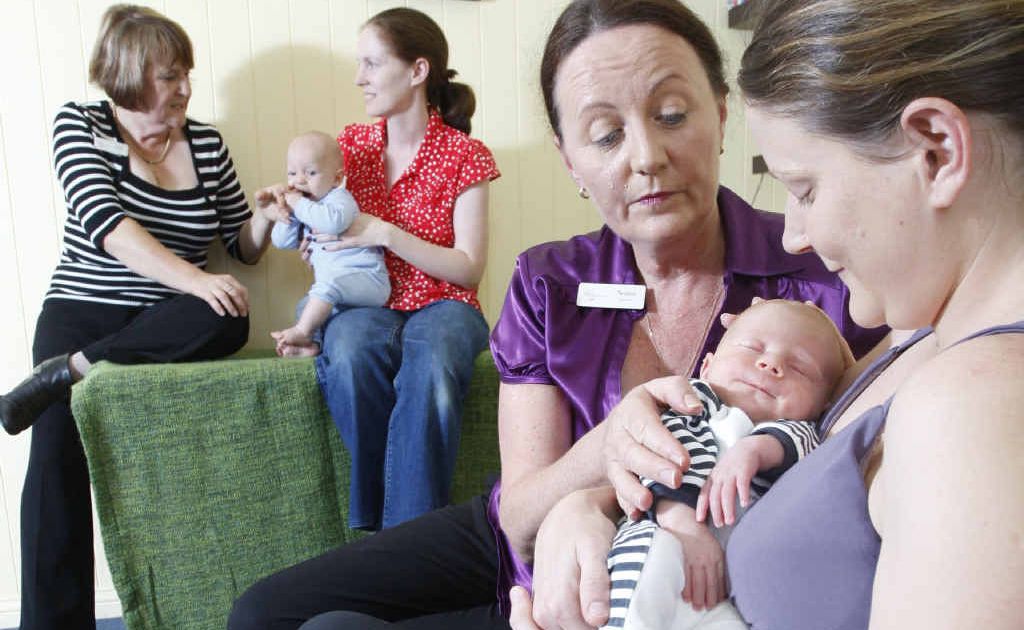 My Midwives Ipswich midwife Teresa Walsh checks over Anna Colquhoun’s three-week-old baby Leo (front) with midwife Hazel Mastin catching up with Emma Robinson and her four-month-old Henry Teakle (back). My Midwives Ipswich midwife Teresa Walsh checks over Anna Colquhoun’s three-week-old baby Leo (front) with midwife Hazel Mastin catching up with Emma Robinson and her four-month-old Henry Teakle (back).