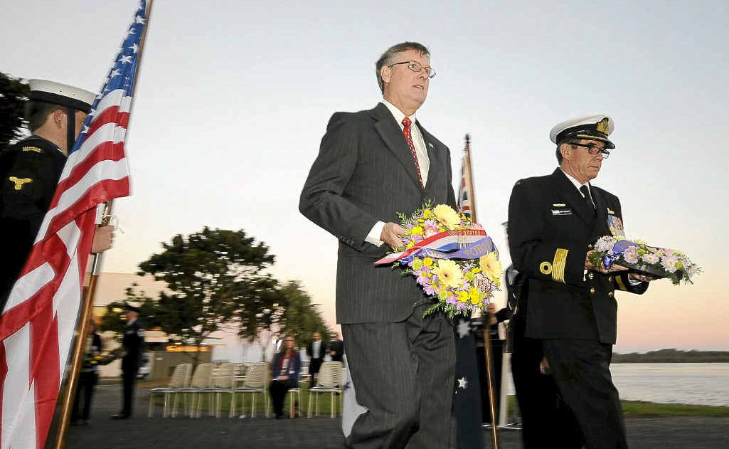 US Consul General Niels Marquardt and Commodore Geoff Geraghty lay wreaths commemorating the 70th anniversary of the Battle of the Coral Sea. US Consul General Niels Marquardt and Commodore Geoff Geraghty lay wreaths commemorating the 70th anniversary of the Battle of the Coral Sea.