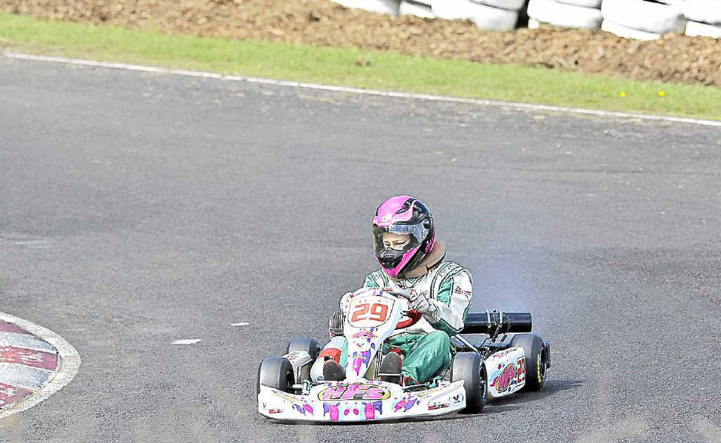 Natasha Herne of Lismore races in the Young Guns at the Lismore Kart Club track. Natasha Herne of Lismore races in the Young Guns at the Lismore Kart Club track.