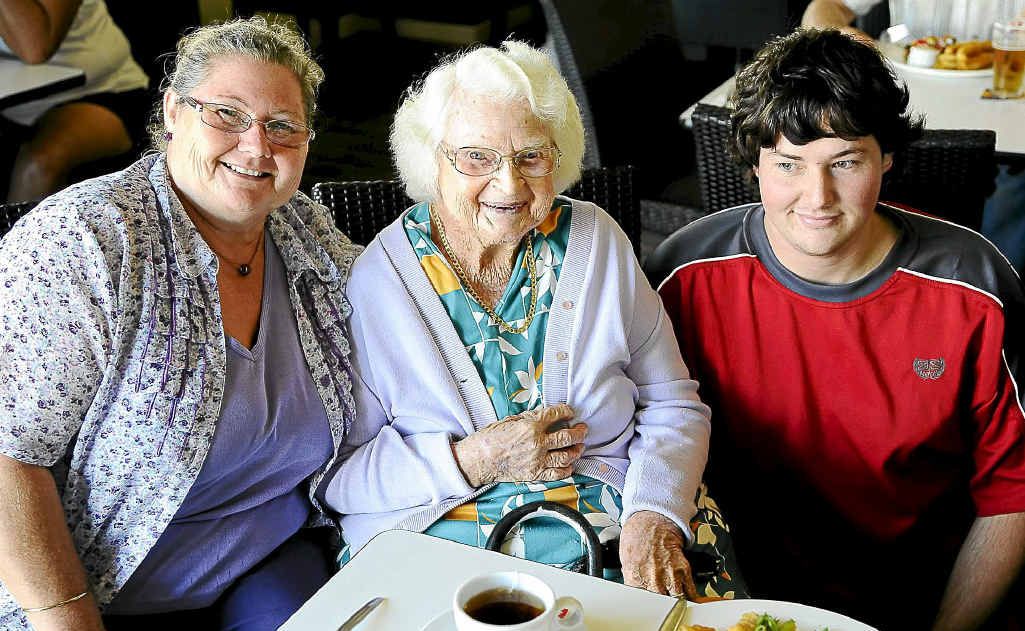 Taking Melba Foxover, 86, out for lunch were daughter Ruby Davis and grandson Clinton Davis. Taking Melba Foxover, 86, out for lunch were daughter Ruby Davis and grandson Clinton Davis.