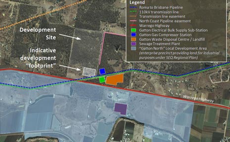 PROPOSED SITE. An aerial view of the proposed site for a gas fired power station near Gatton. PROPOSED SITE. An aerial view of the proposed site for a gas fired power station near Gatton.